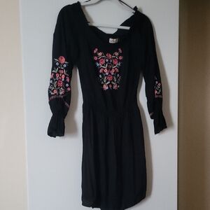 Hollister Black Dress with Floral Embroidery